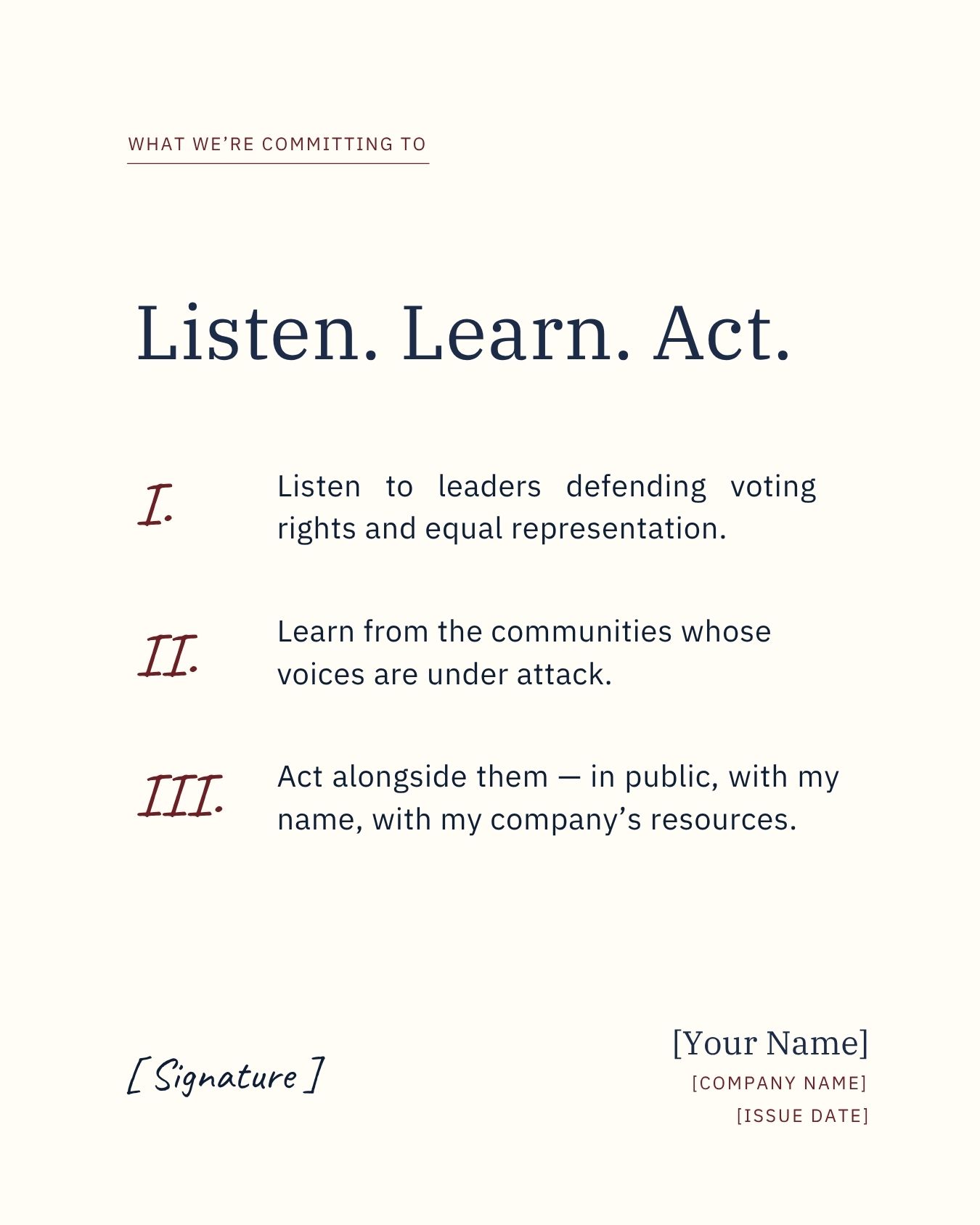 Listen, Learn, Act template
